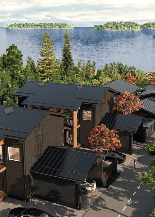 Visualisointikuva merelle päin | Asunto Oy Helsingin FURUBORGIN AAVA | Paritalo | 4H+K+S | Osoite: Huvilavahdinkuja 4 | Toivo Homes Oy